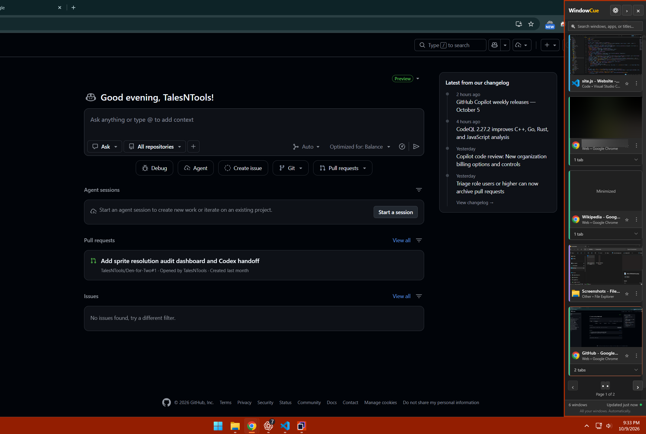 Earlier WindowCue 1.0.9 release with the sidebar on the right of a Windows desktop